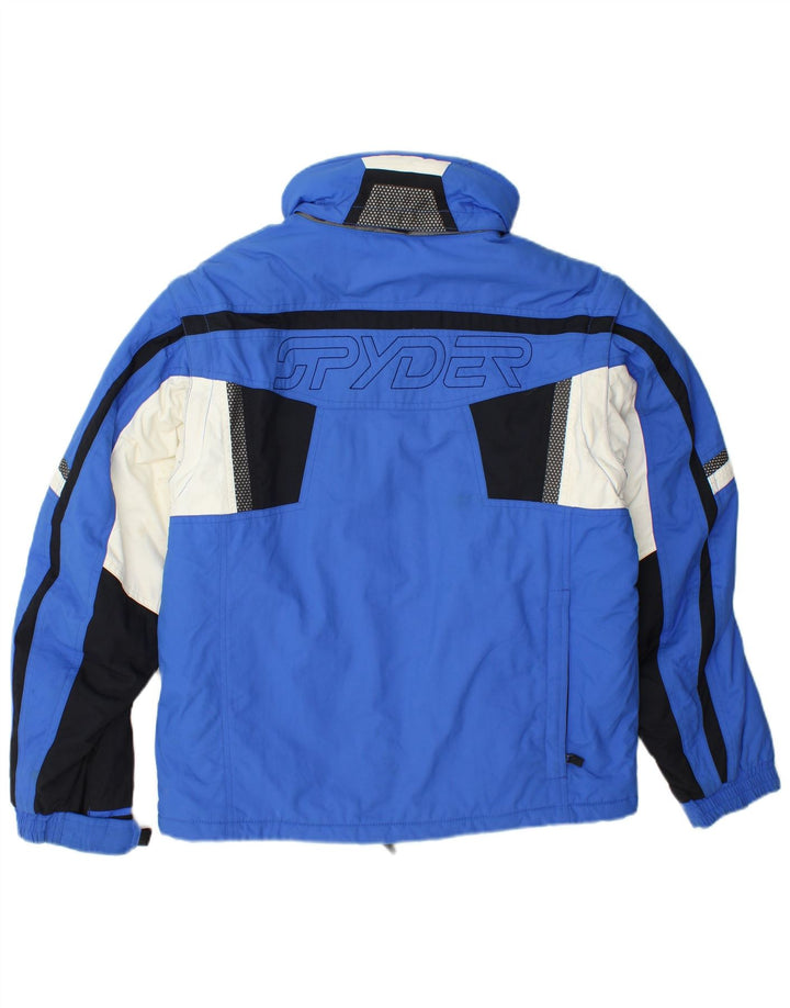 Spyder Boys Hooded Ski Jacket 15-16 Years XL Blue Colourblock Polyester
