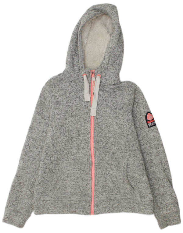 Superdry Womens Zip Hoodie Sweater UK 16 Large Grey Flecked Polyester