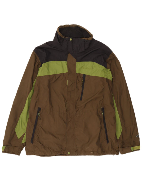 Columbia Mens Omni-Tech Hooded Rain Jacket UK 40 Large Brown Colourblock