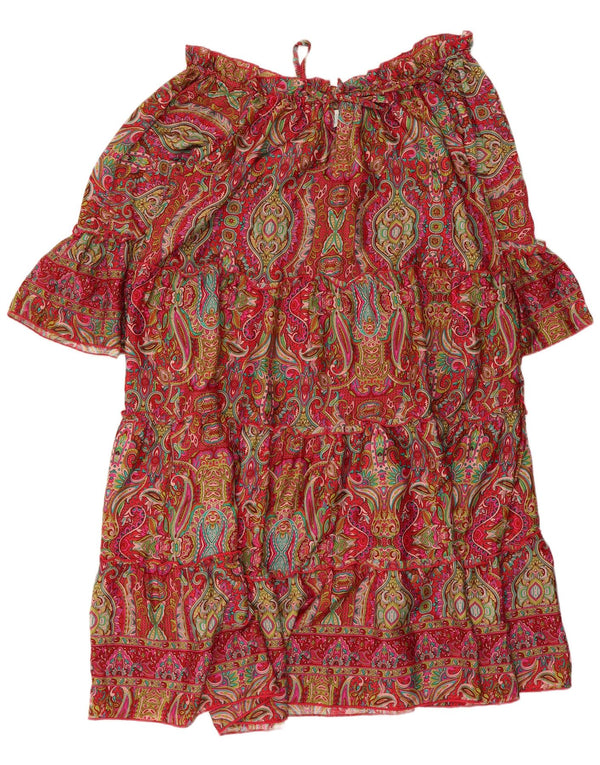 Marila Womens 3/4 Sleeve Tiered Dress UK 16 Large Red Paisley Polyester