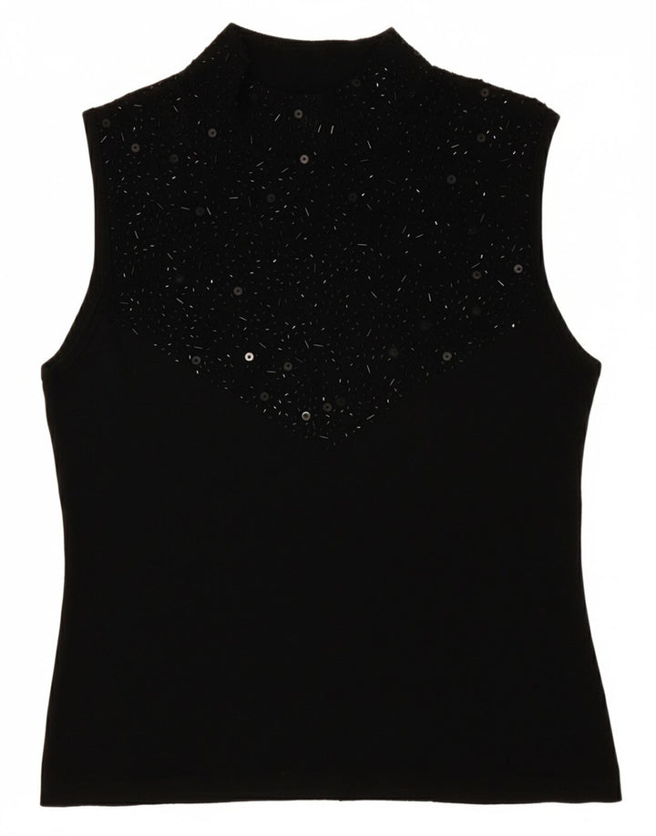 SKY DESIGN Womens Sleeveless Blouse Top US 2 XS Black Rayon