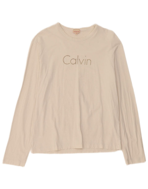 Calvin Klein Jeans Womens Graphic Top Long Sleeve UK 18 XL White Cotton
