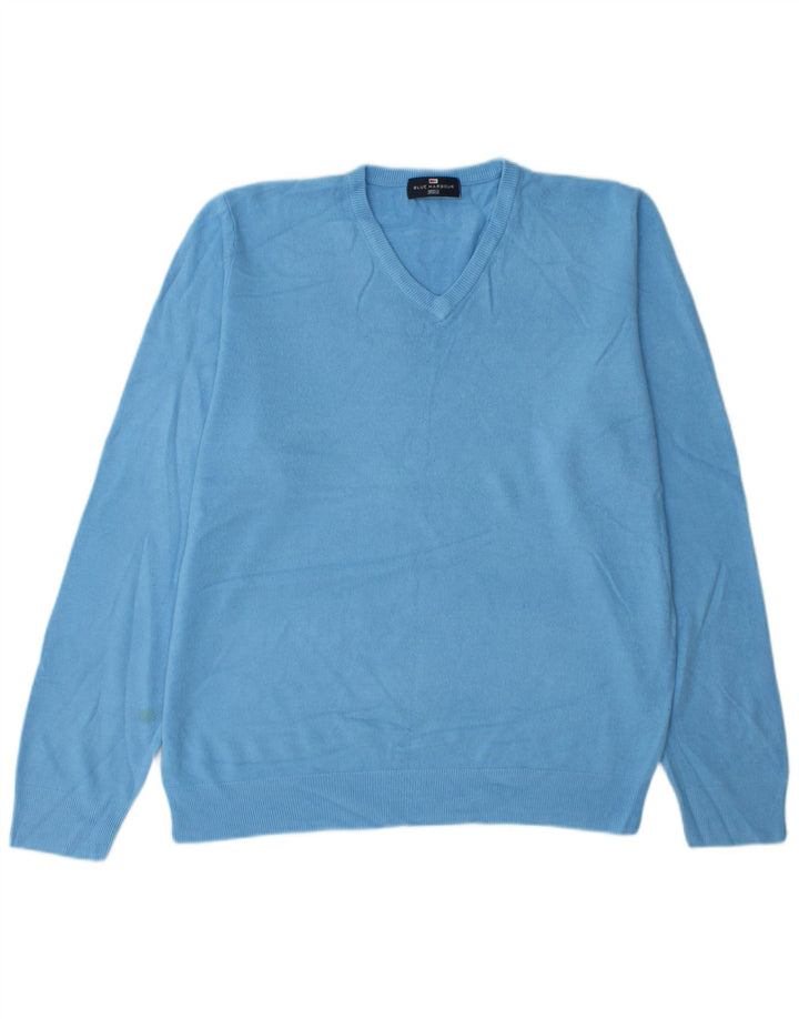 Marks & Spencer Mens V-Neck Jumper Sweater Large Blue Acrylic