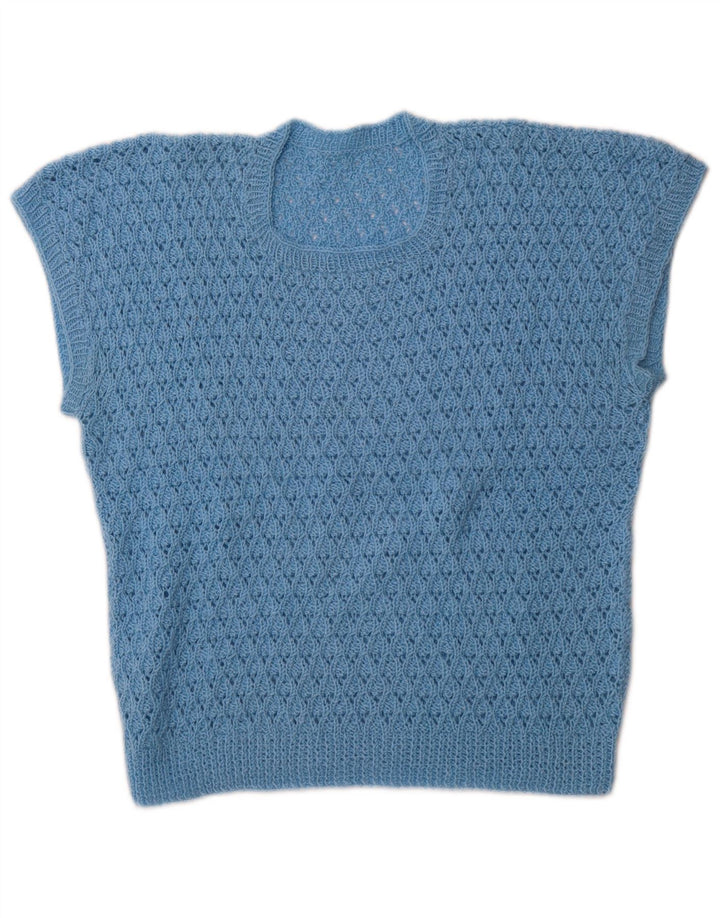 VINTAGE Womens Vest Tank Top UK 14 Medium Blue