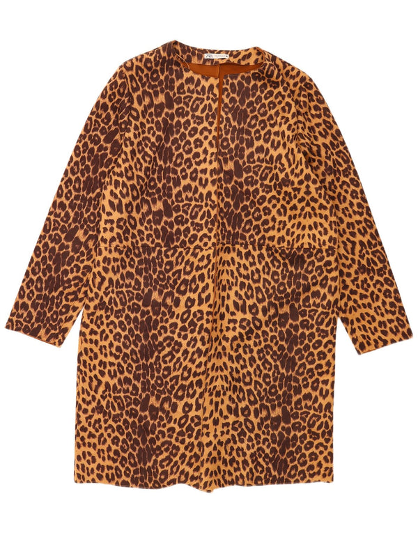 Zara Womens Open Overcoat UK 18 XL Brown Animal Print Polyester