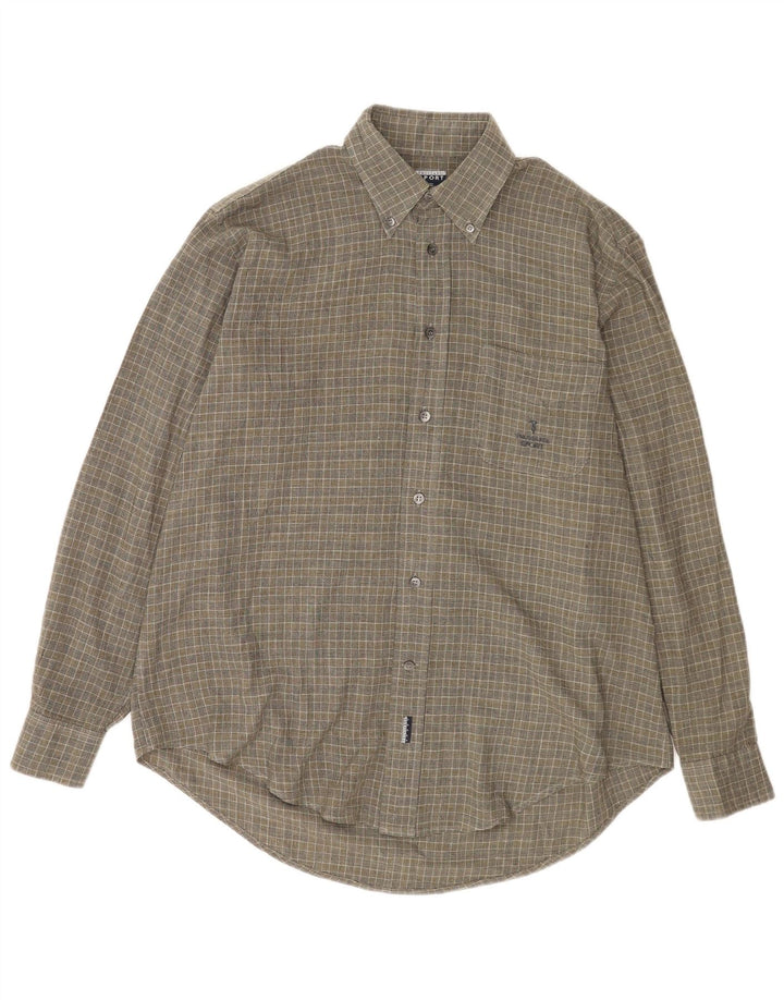 Trussardi Mens Shirt Large Green Houndstooth Acrylic
