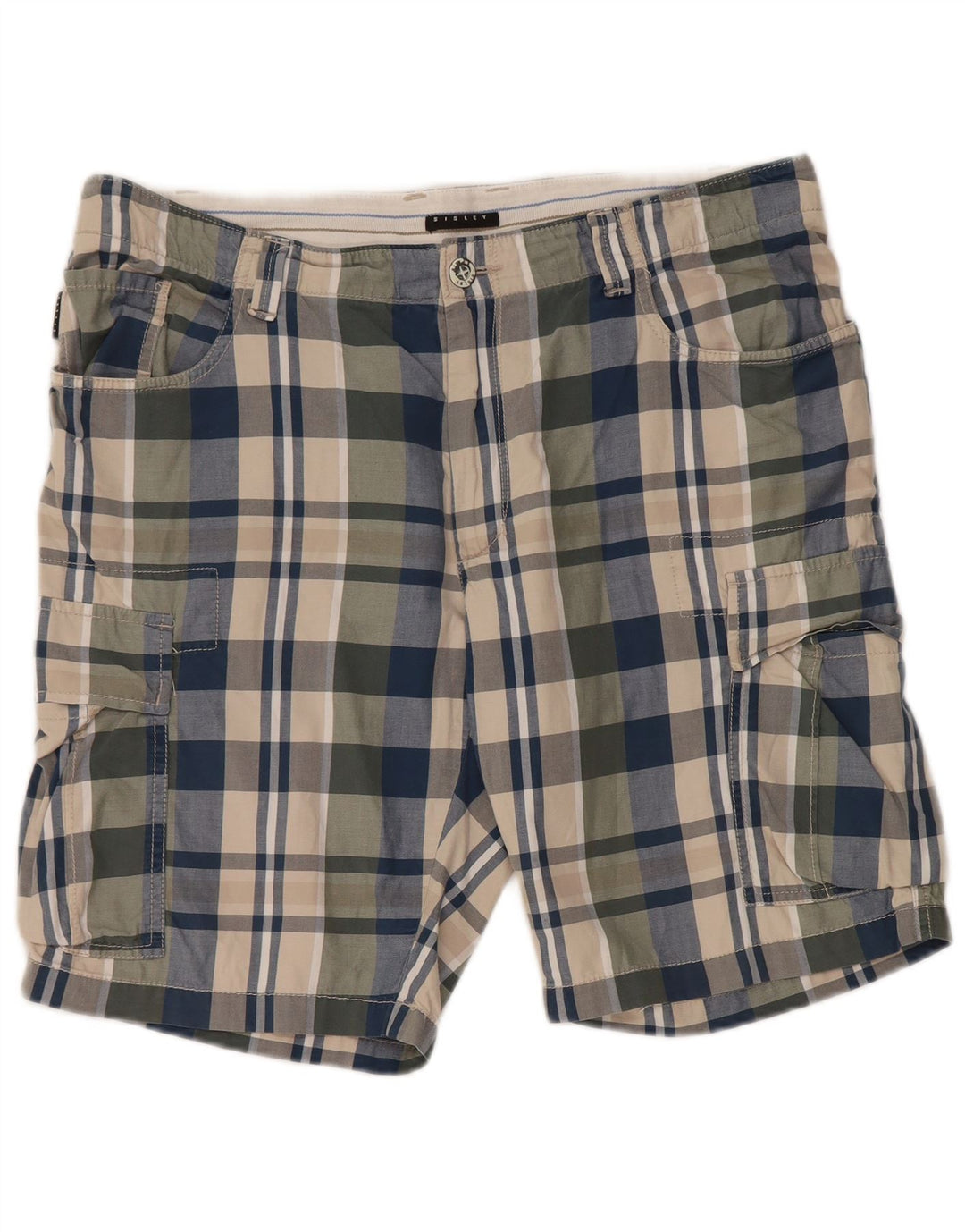 Sisley Mens Cargo Shorts IT 50 Large W36 Multicoloured Check Cotton