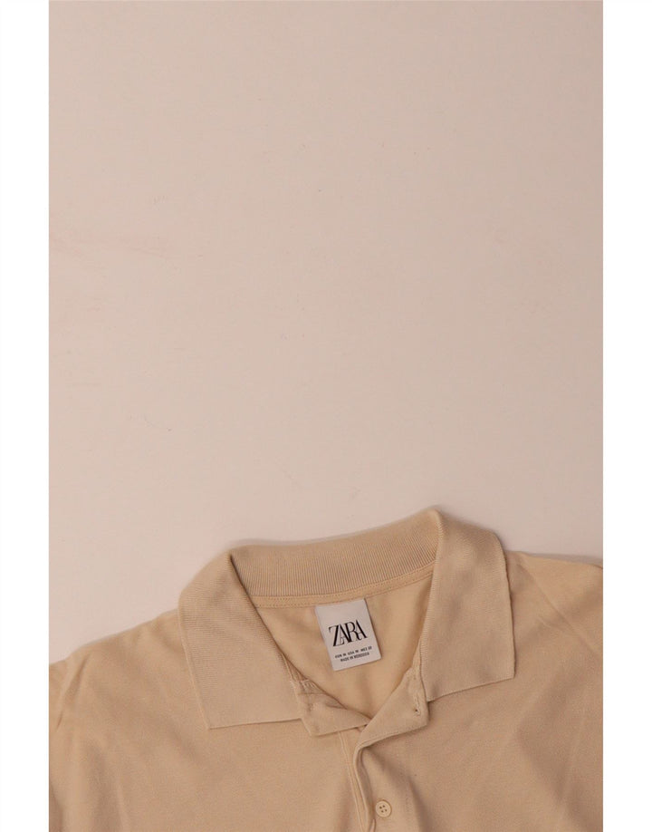 ZARA Mens Polo Shirt Medium Beige Colourblock Cotton