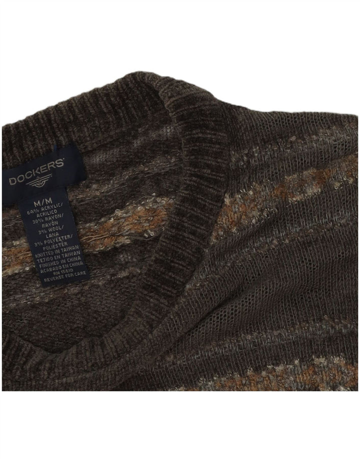 Dockers Mens Crew Neck Jumper Sweater Medium Grey Fair Isle Acrylic
