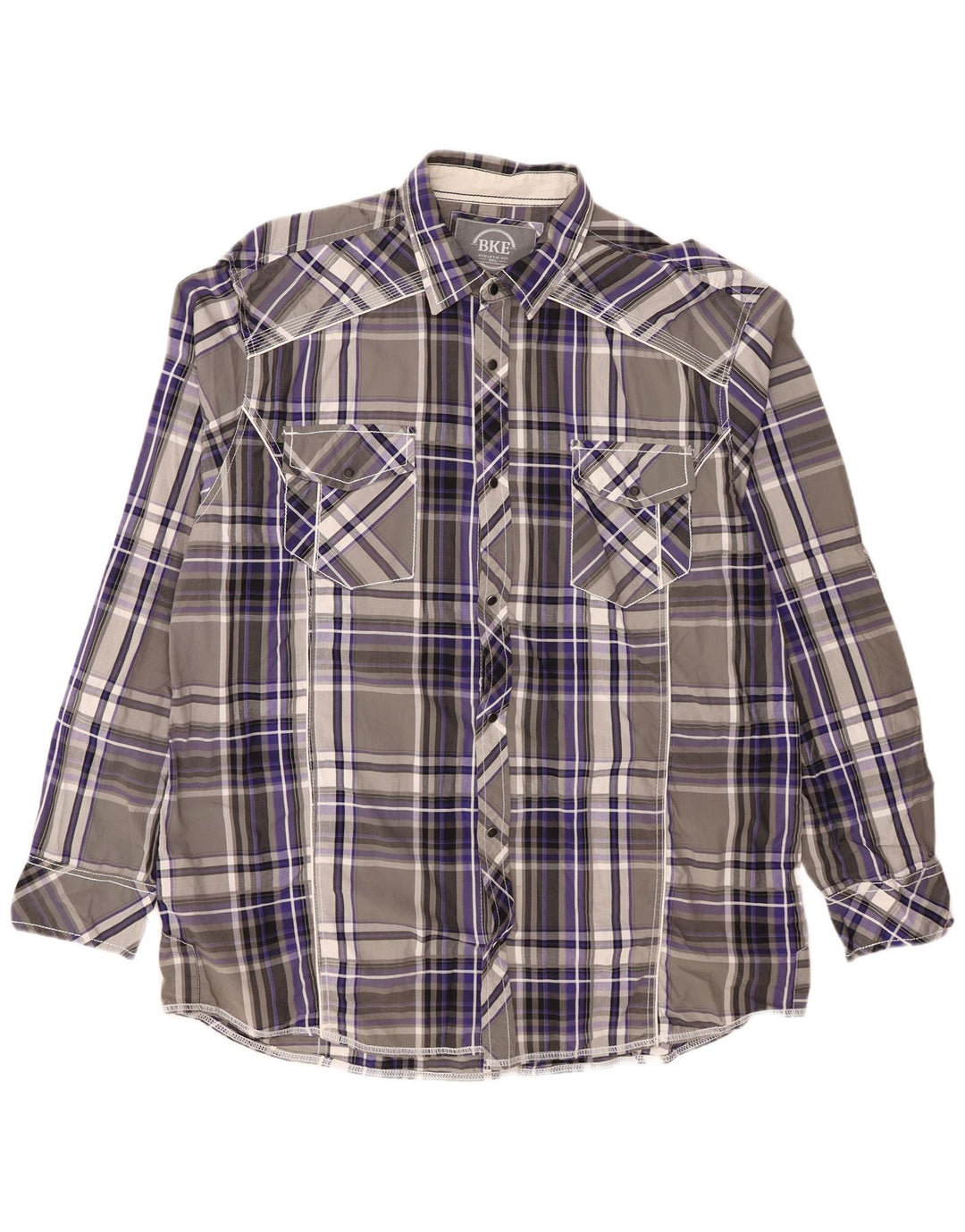 BKE Mens Athletic Fit  Flannel Shirt 2XL Grey Check Cotton