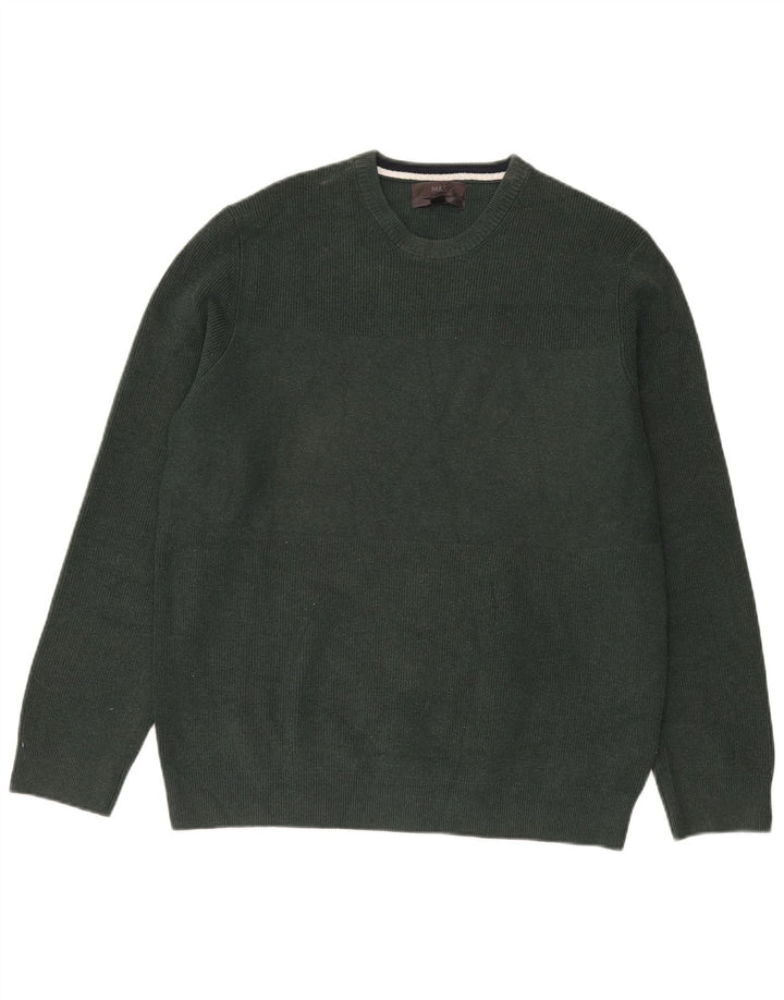 Marks & Spencer Mens Crew Neck Jumper Sweater XL Green Polyester