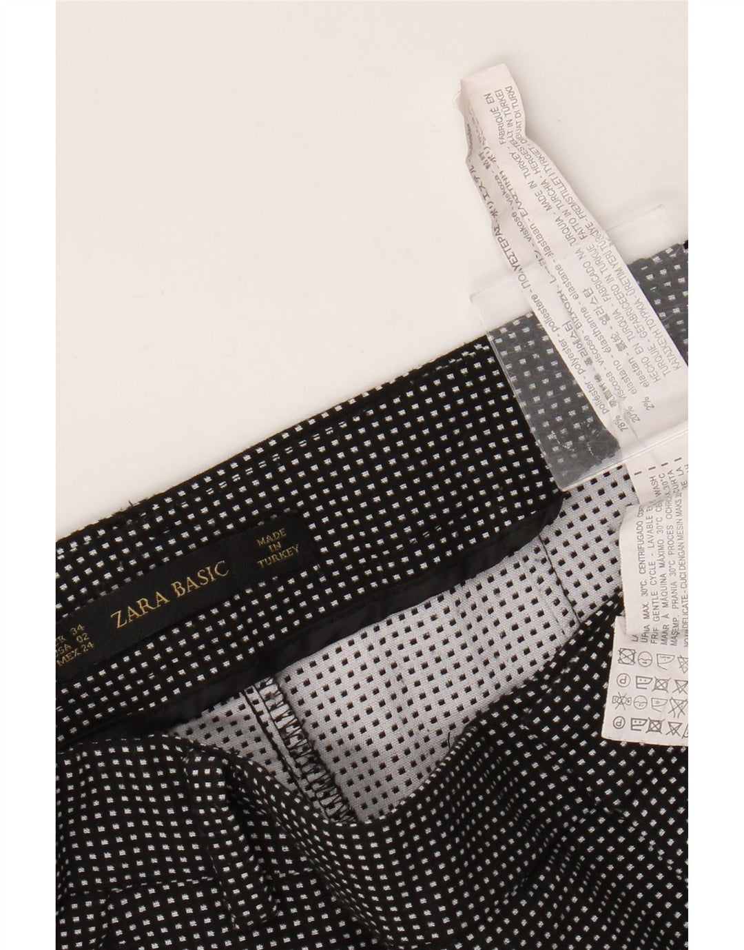 Zara Womens Basic Tapered Chino Trousers EU 34 2XS W24 L27 Black Check