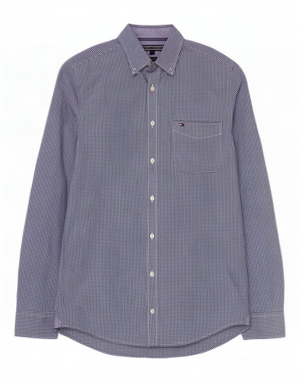 Tommy Hilfiger Mens New York Fit Slim Shirt Small Blue Gingham Cotton