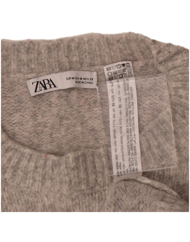 Zara Womens Oversized Crew Neck Jumper Sweater UK 14 Medium Grey Flecked
