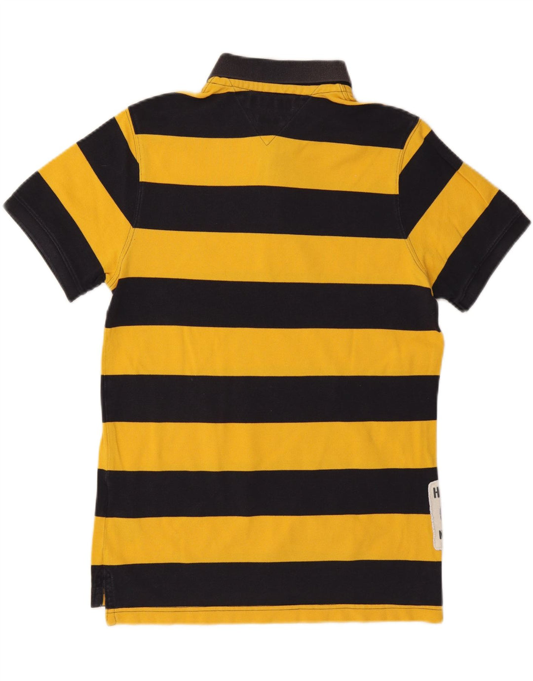 TOMMY HILFIGER Mens Slim Fit Polo Shirt Large Yellow Striped Cotton