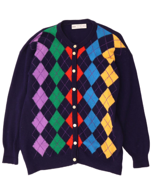 St. Bernard Womens Cardigan Sweater UK 14/16 Large Navy Blue Argyle/Diamond