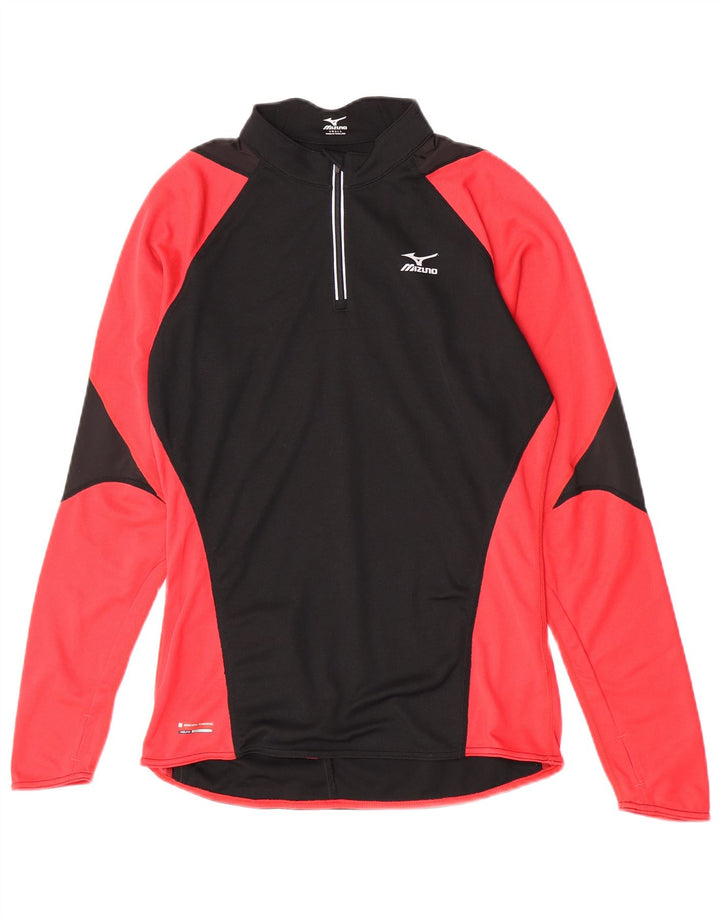 Mizuno Mens Zip Neck Pullover Tracksuit Top Small Black Colourblock