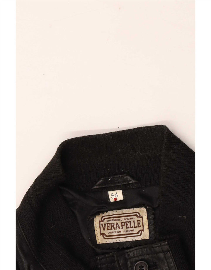 Vintage Mens Leather Bomber Jacket IT 54 2XL Black
