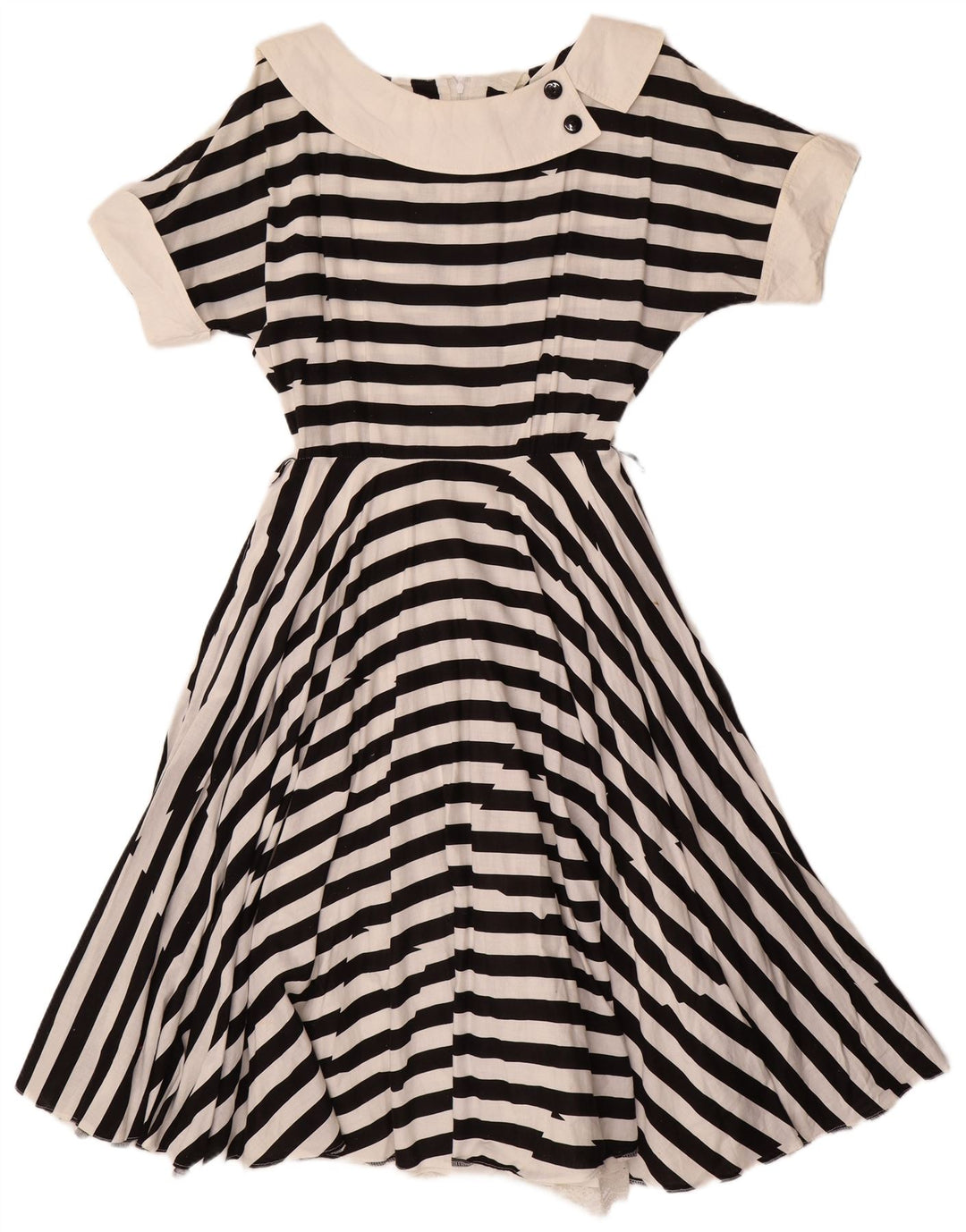 VINTAGE Womens A-Line Dress UK 12 Medium Black Striped