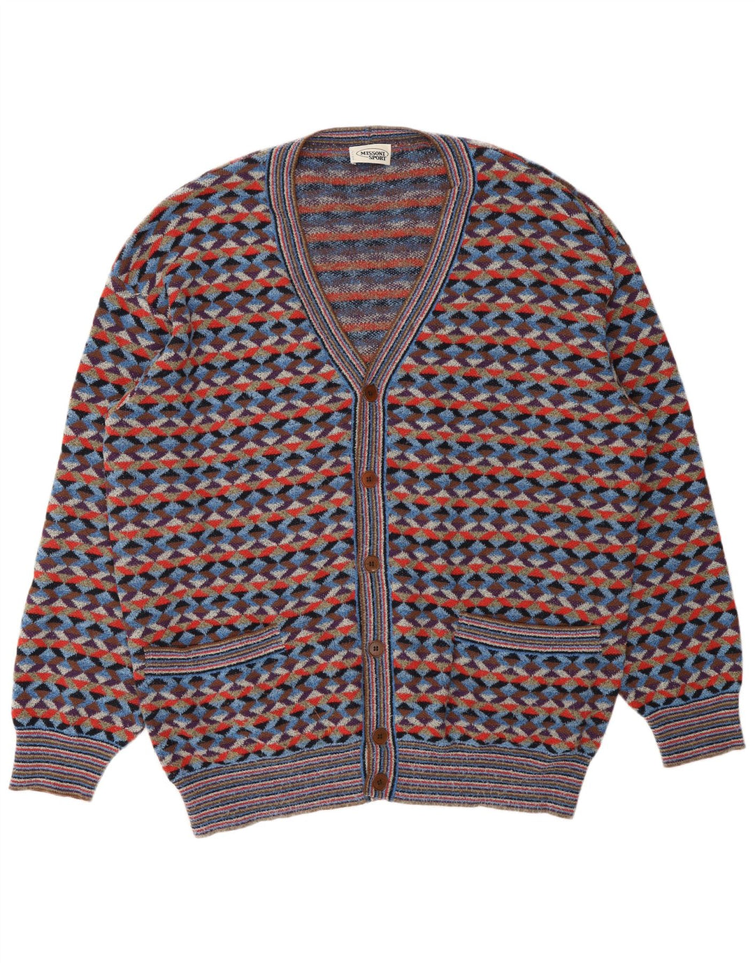 MISSONI Mens Cardigan Sweater IT 54 XL Multicoloured Geometric Designer