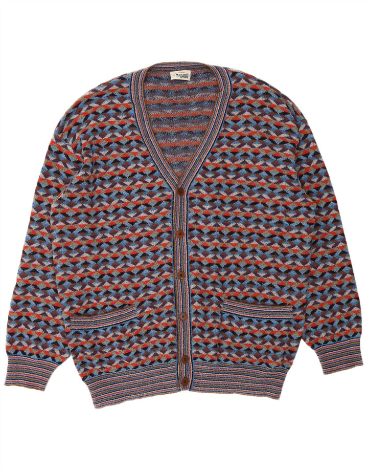 MISSONI Mens Cardigan Sweater IT 54 XL Multicoloured Geometric Designer