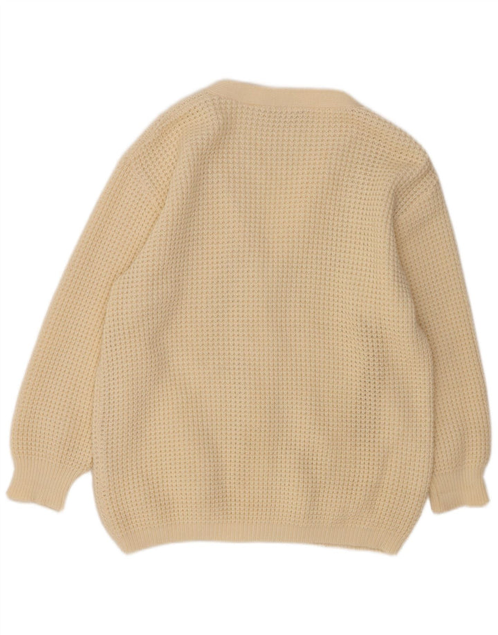 VINTAGE Womens Cardigan Sweater IT 48 XL Off White Polyacrylic