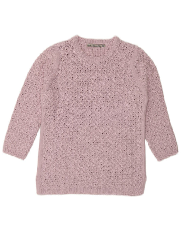 Zara Womens 3/4 Sleeve Crew Neck Jumper Sweater UK 12 Medium Pink Acrylic