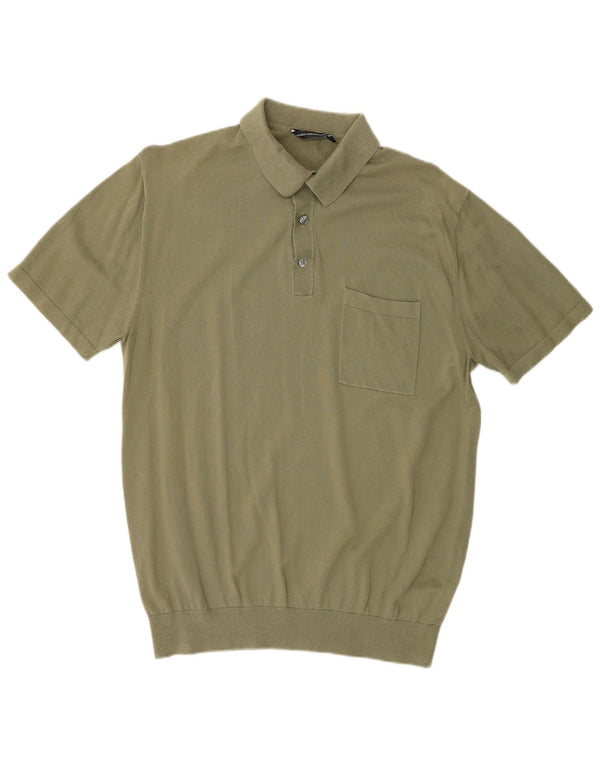 FRENCH CONNECTION Mens Short Sleeve Polo Neck Jumper Sweater Medium Khaki