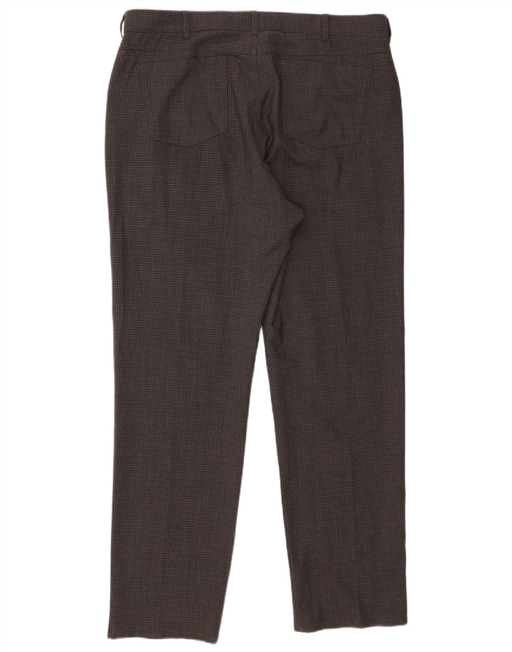 Marks & Spencer Mens Straight Casual Trousers W38 L31 Grey Check Polyester