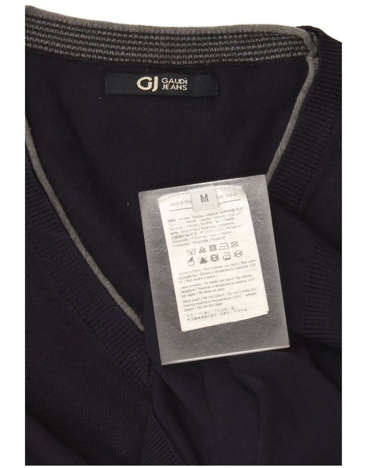 Gaudi Mens V-Neck Jumper Sweater Medium Navy Blue Viscose