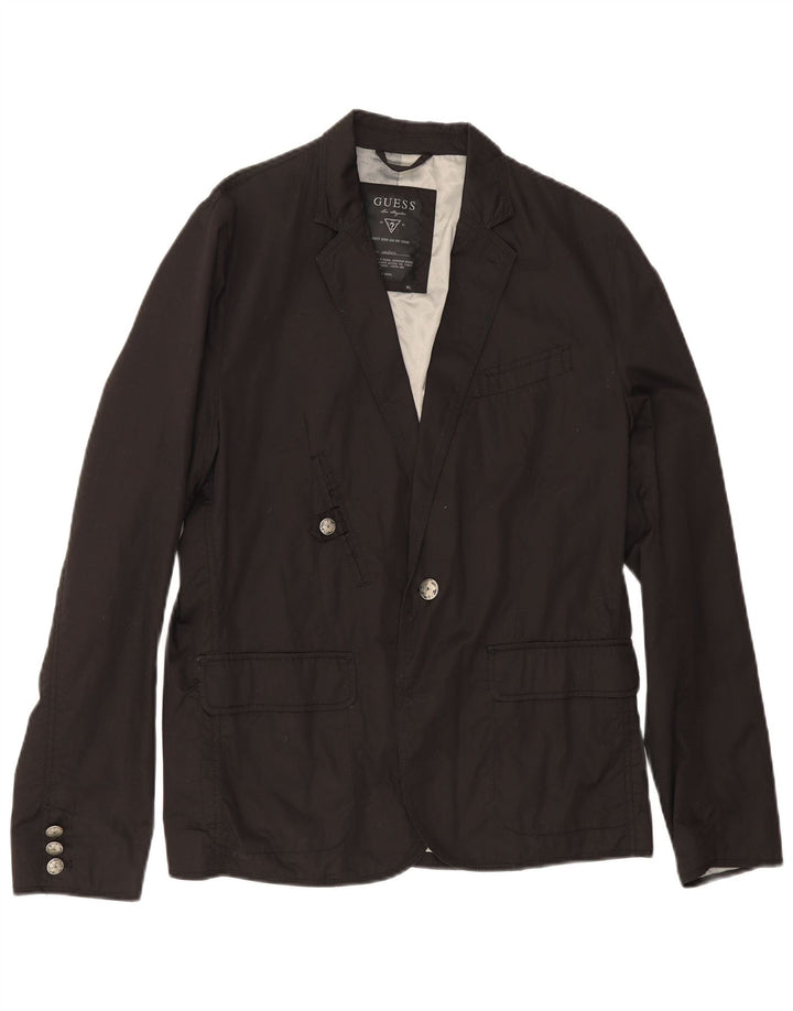 Guess Mens 1 Button Blazer Jacket UK 42 XL Black Cotton
