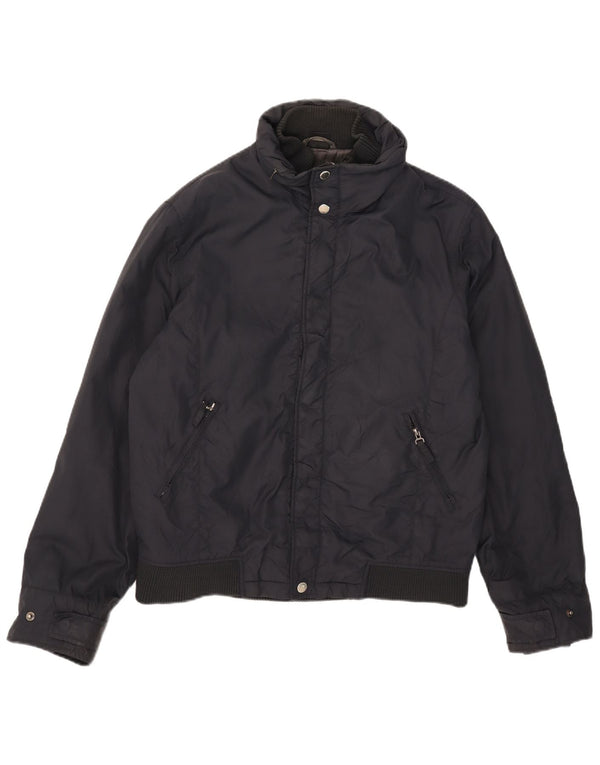 Zara Mens Hooded Padded Jacket UK 40 Large Navy Blue Nylon
