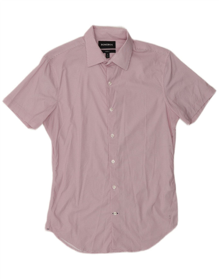 BONOBOS Mens Tailored Fit Short Sleeve Shirt Small Pink Chevron Nylon