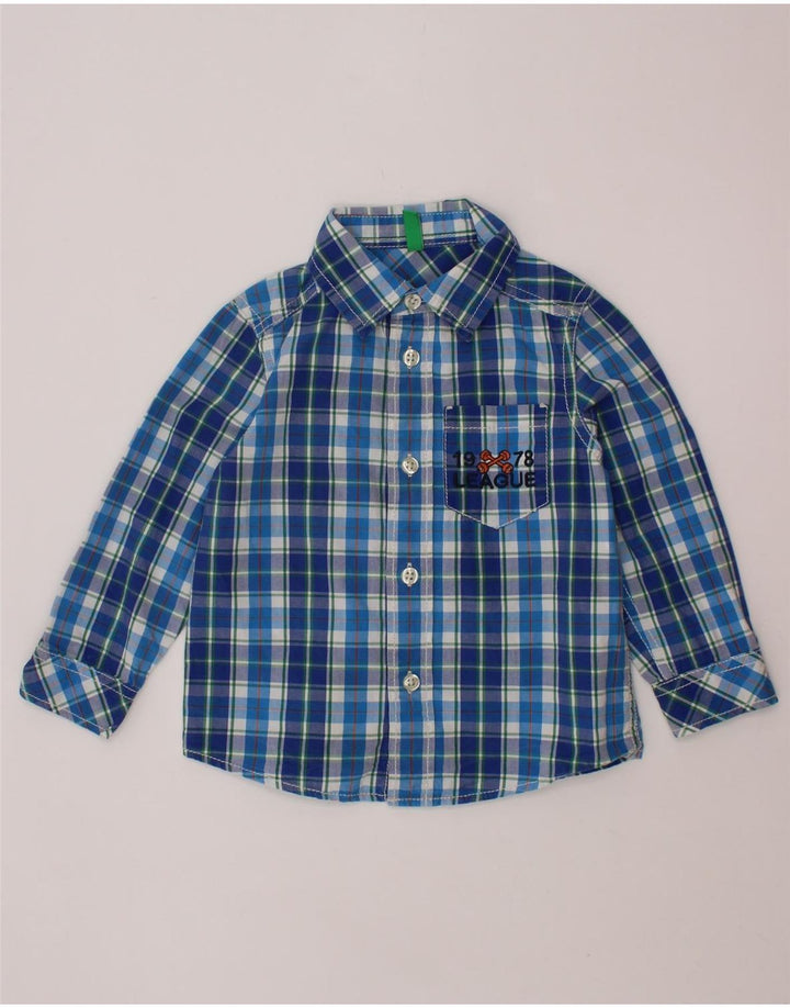 BENETTON Baby Boys Shirt 18-24 Months Blue Check Cotton