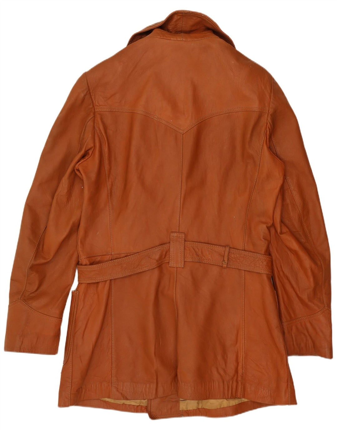 Vintage Womens Double Breasted Leather Coat UK 14 Medium Brown