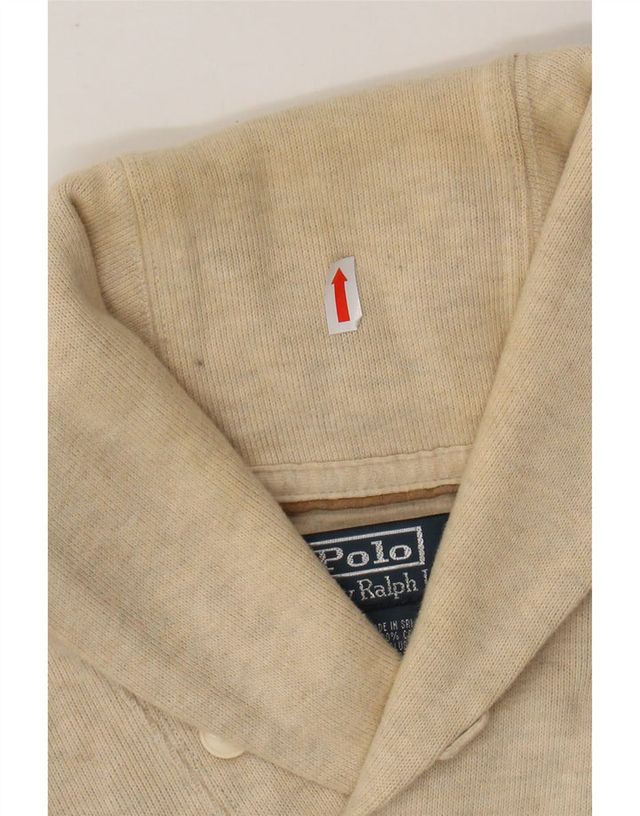 POLO RALPH LAUREN Mens Shawl Neck Jumper Sweater Medium Beige Flecked