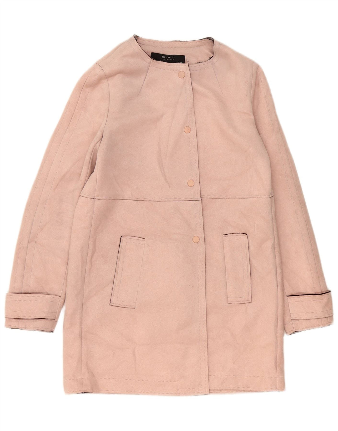 Zara Womens Faux Suede Overcoat UK 14 Medium Pink Polyester