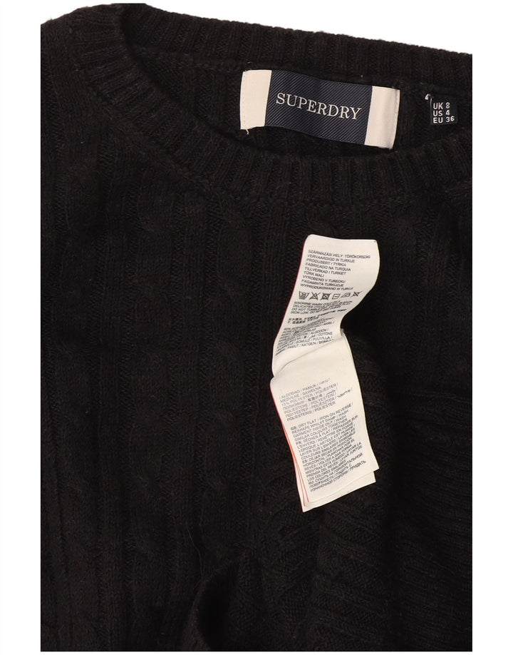 Superdry Womens Boat Neck Jumper Sweater UK 8 Small Black Acrylic