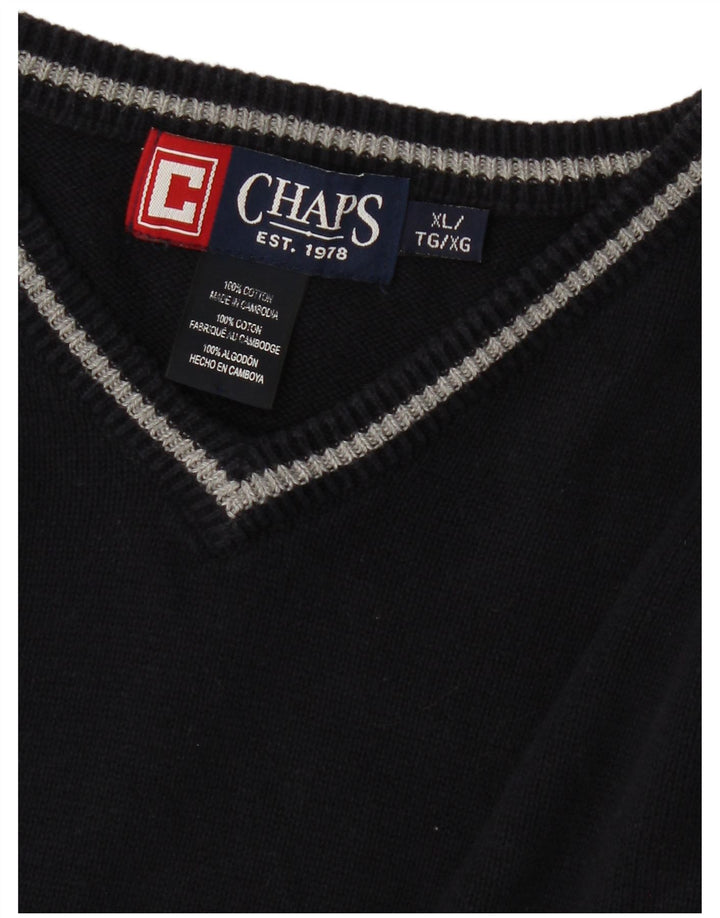 CHAPS Mens V-Neck Jumper Sweater XL Navy Blue Cotton