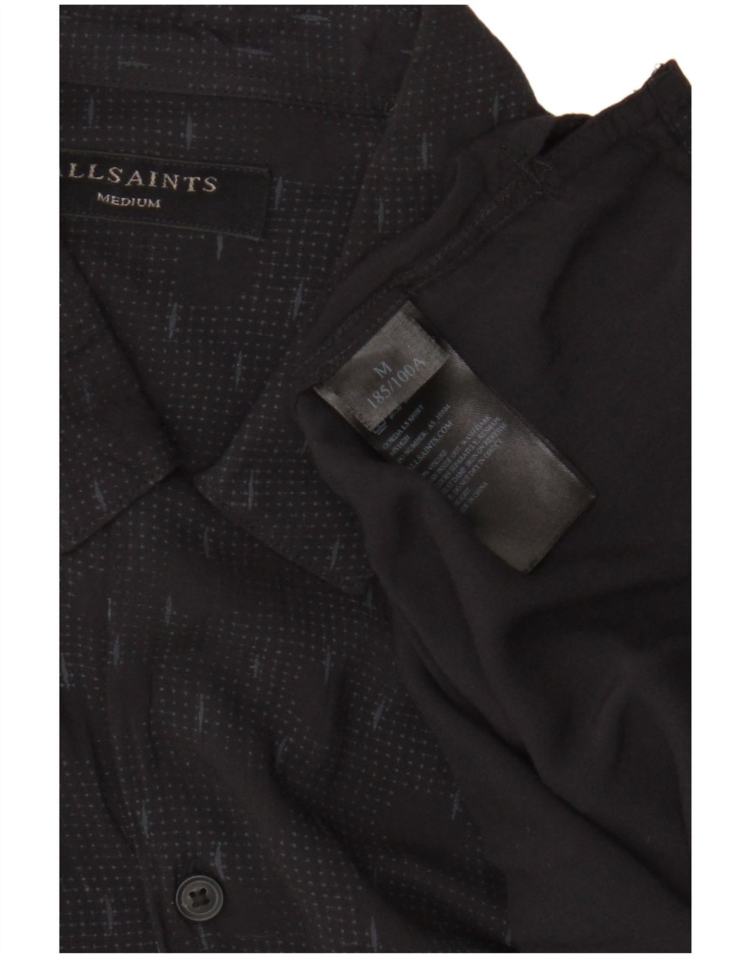 All Saints Mens Shirt Medium Black Geometric Viscose