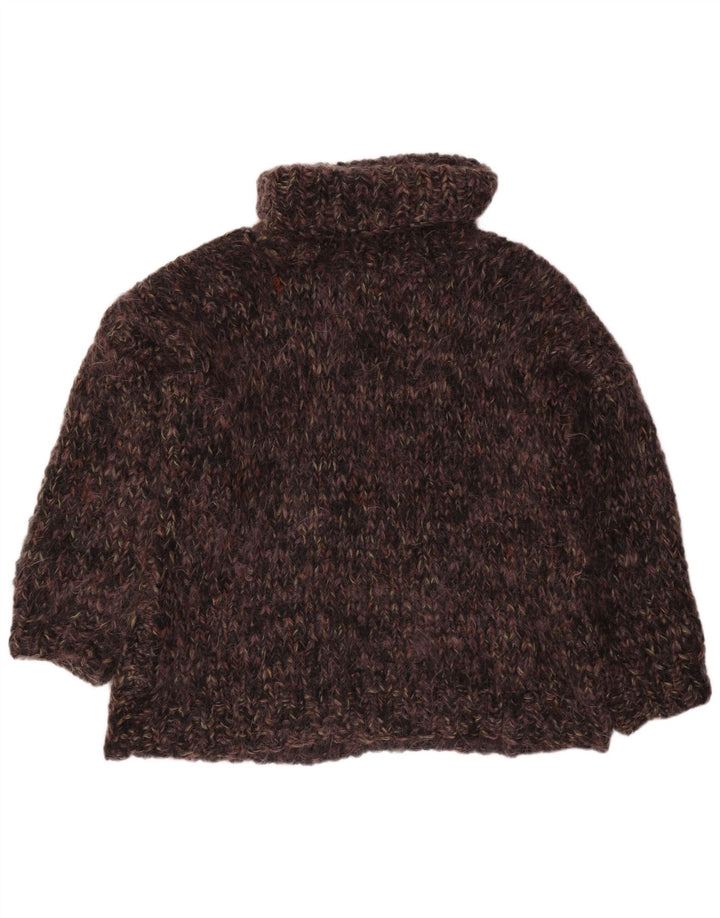 VINTAGE Womens Oversized Roll Neck Jumper Sweater UK 22 3XL Brown Flecked