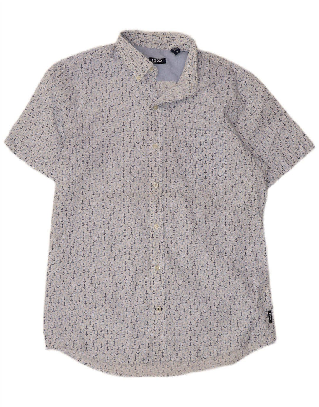 IZOD Mens Short Sleeve Shirt Medium Blue Spotted Cotton