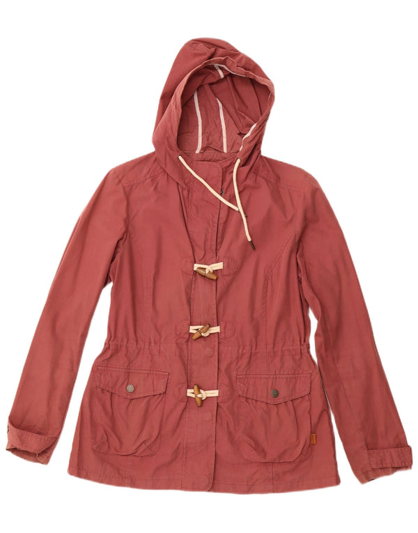 FAT FACE Womens Hooded Duffle Jacket UK 12 Medium Maroon Cotton