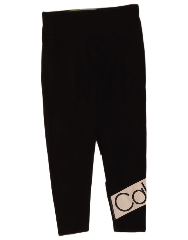 CALVIN KLEIN Womens Graphic Capri Leggings UK 14 Large  Black Colourblock