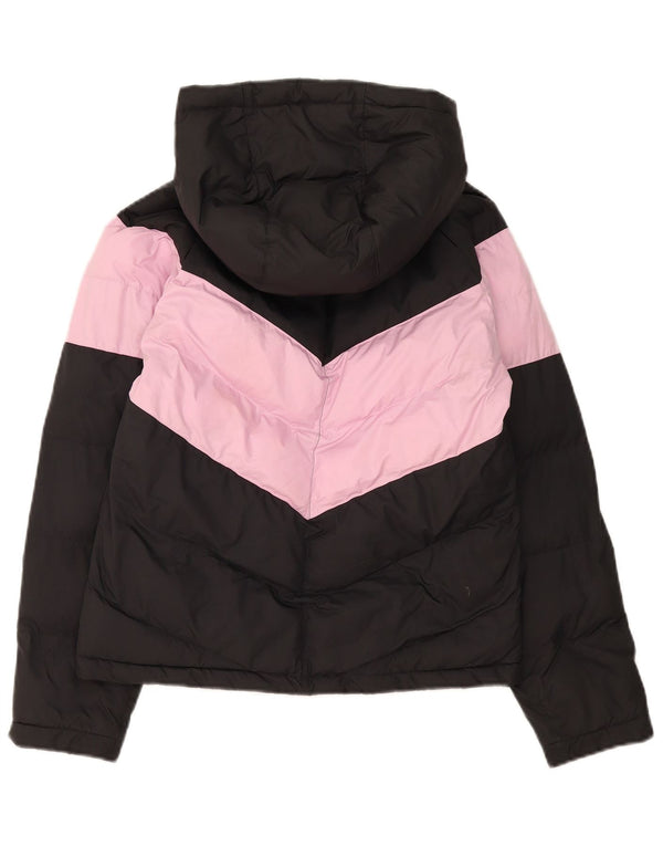Nike Girls Hooded Padded Jacket 12-13 Years Large Black Colourblock