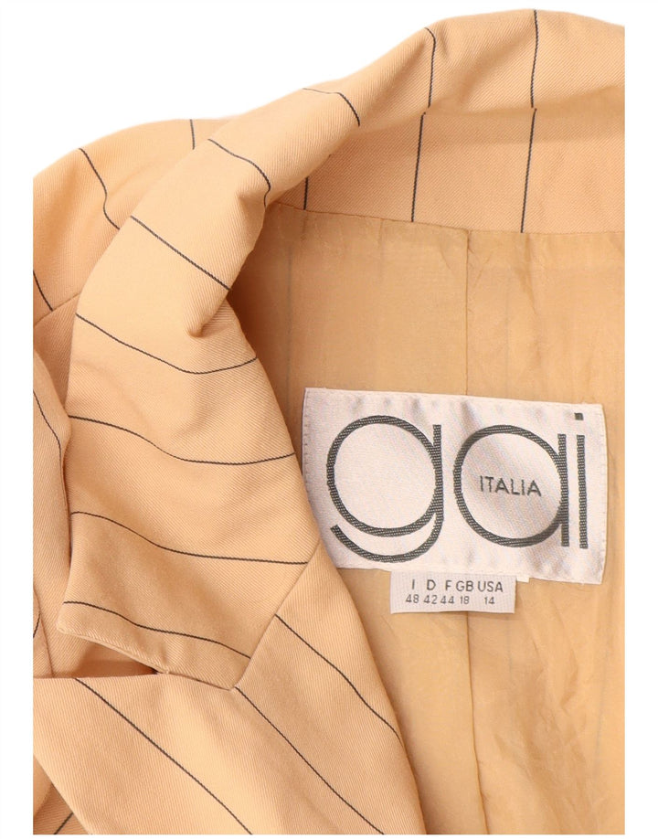 VINTAGE Womens Double Breasted Blazer Jacket UK 18 XL  Beige Pinstripe