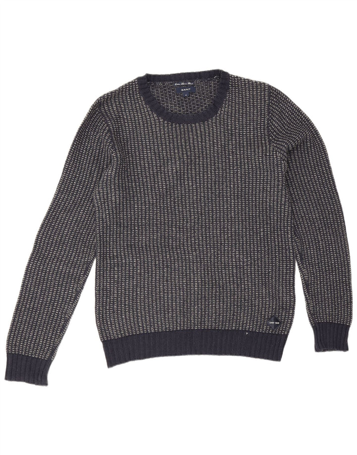 Gant Mens Crew Neck Jumper Sweater Medium Navy Blue Striped Cotton