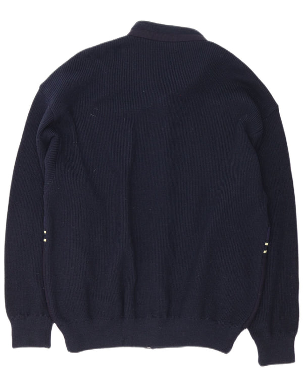 Loli Wolf Mens Regular Fit Cardigan Sweater Medium Navy Blue Wool