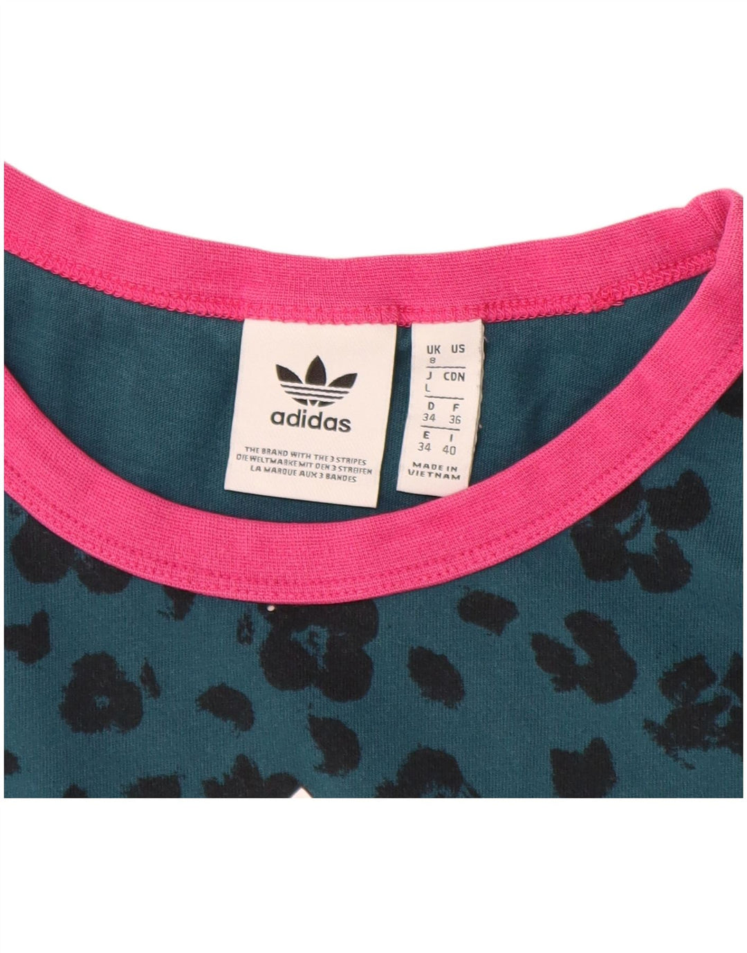 ADIDAS Womens Graphic T-Shirt Top UK 8 Small  Green Animal Print Cotton