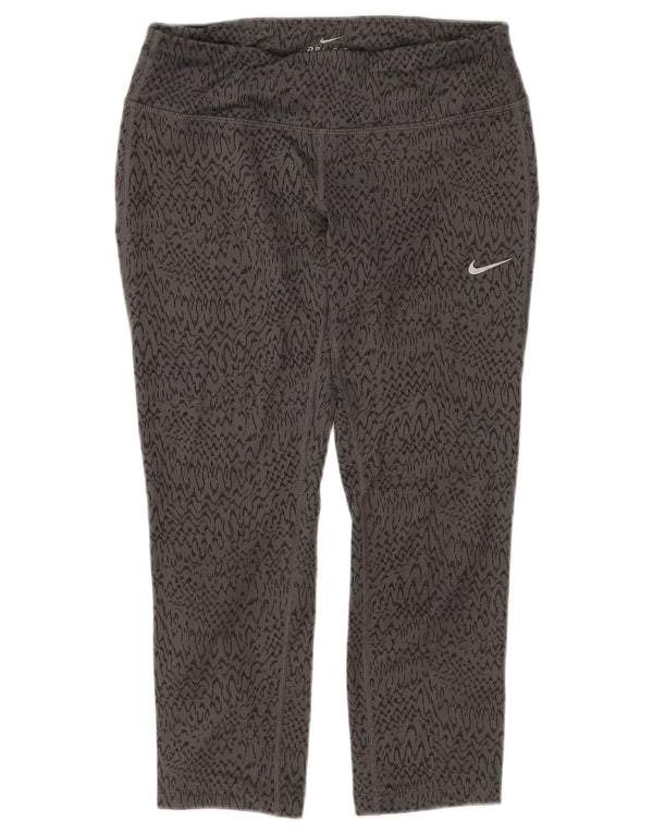 NIKE Womens Dri Fit Capri Leggings UK 8 Small Grey Animal Print Polyester